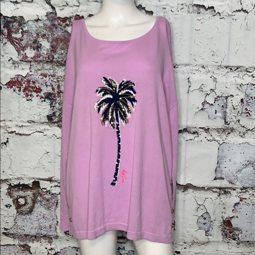 Lilly Pulitzer purple palm tree sweater L